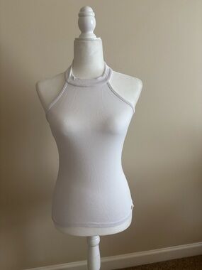 bebe White Ribbed Halter Tank